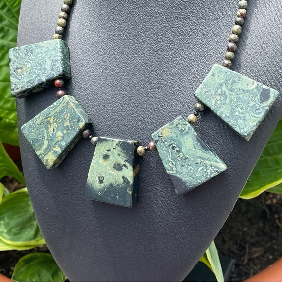 Rainforest Rhyolite Handmade Statement Necklace - Picture 2 of 6